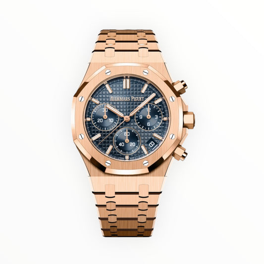 Audemars Piguet Royal Oak Chronografh Watch Everose Gold Blue Dial 41mm