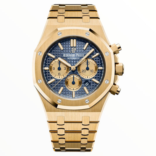 Audemars Piguet Royal Oak Chronografh Watch YEllie Gold Blue Dial 41mm