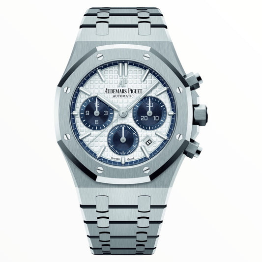 Audemars Piguet Royal Oak Watch Steel White Dial Blue Chronograph 41mm