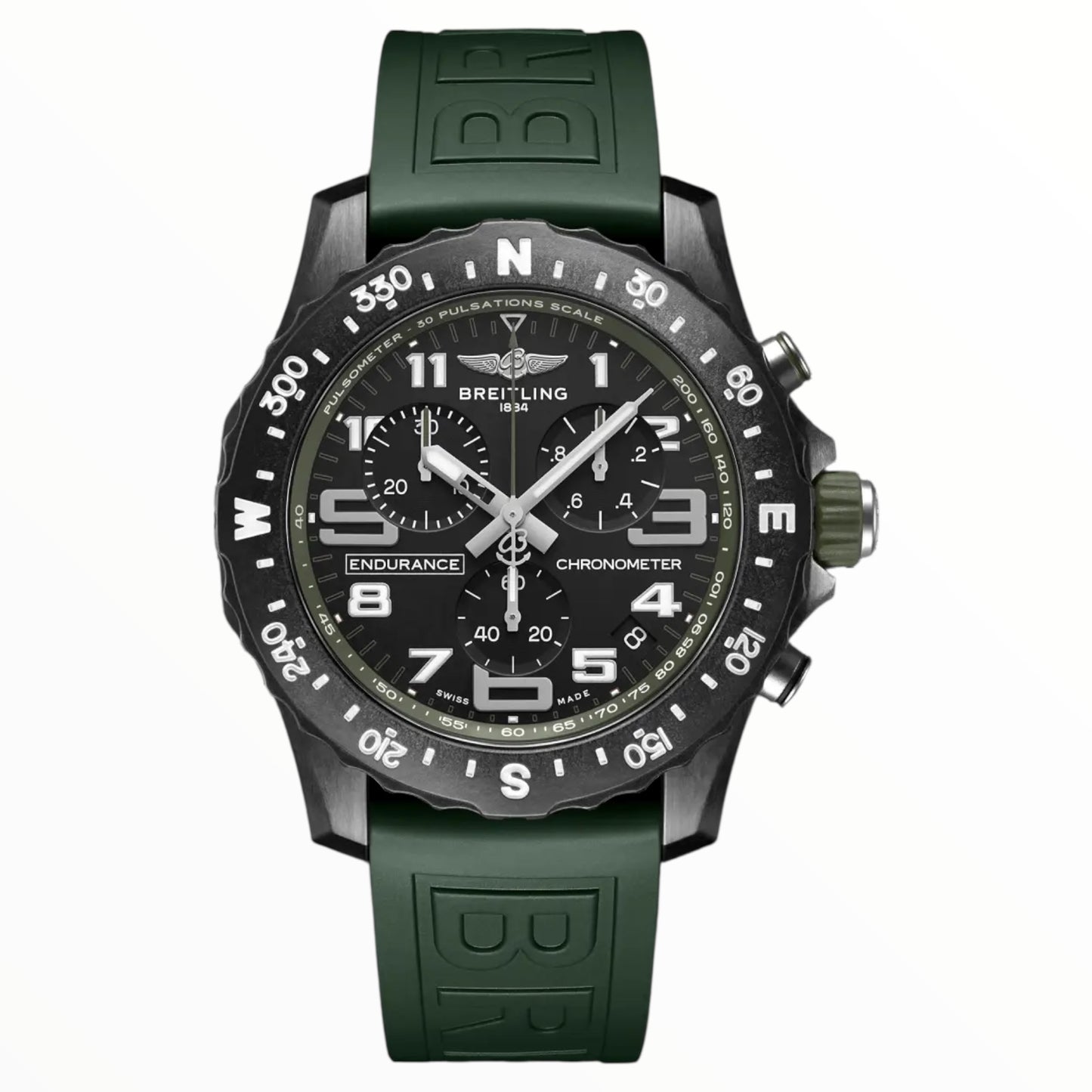 Breitling Endurance Pro Chronografh Super Quartz 44mm Black Dial Green Rubber