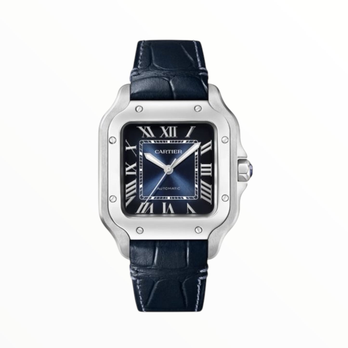 Cartier Santos 35.5mm Steel Blie Dial Blue Leather Strap