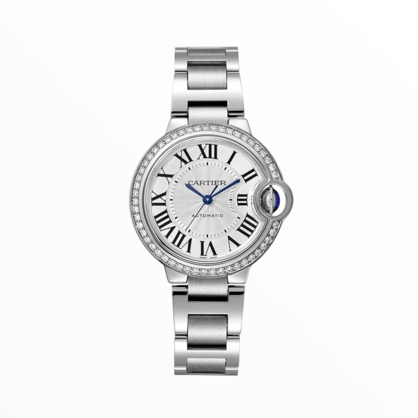 Cartier Ballon 33mm White Dial Diamonds Bezel