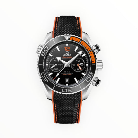 Omega Planet Ocean 600M CoAxial Sea Master Chronografh Black Orange Strap 45.5 mm