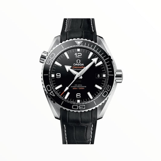 Omega Planet Ocean 600M CoAxial Sea Master Chronometer Black Leather Strap 43.5mm