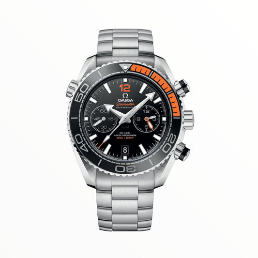 Omega Planet Ocean 600M CoAxial Sea Master Chronografh Steel Black Orange Strap 45.5 mm