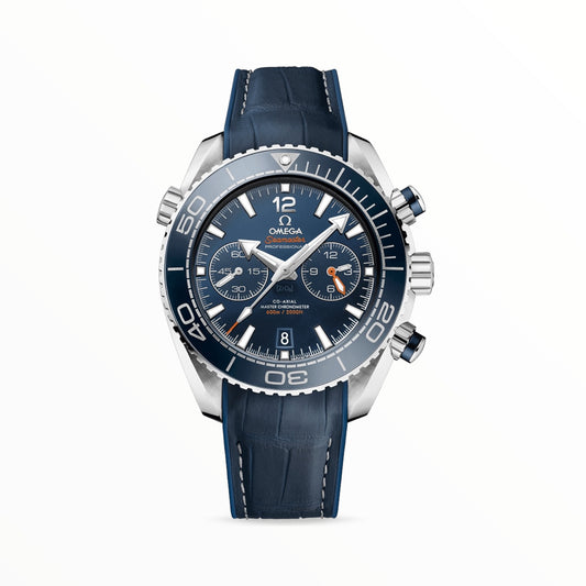Omega Planet Ocean 600M CoAxial Master Chronografh Steel Blue Leather Strap 45.5 mm