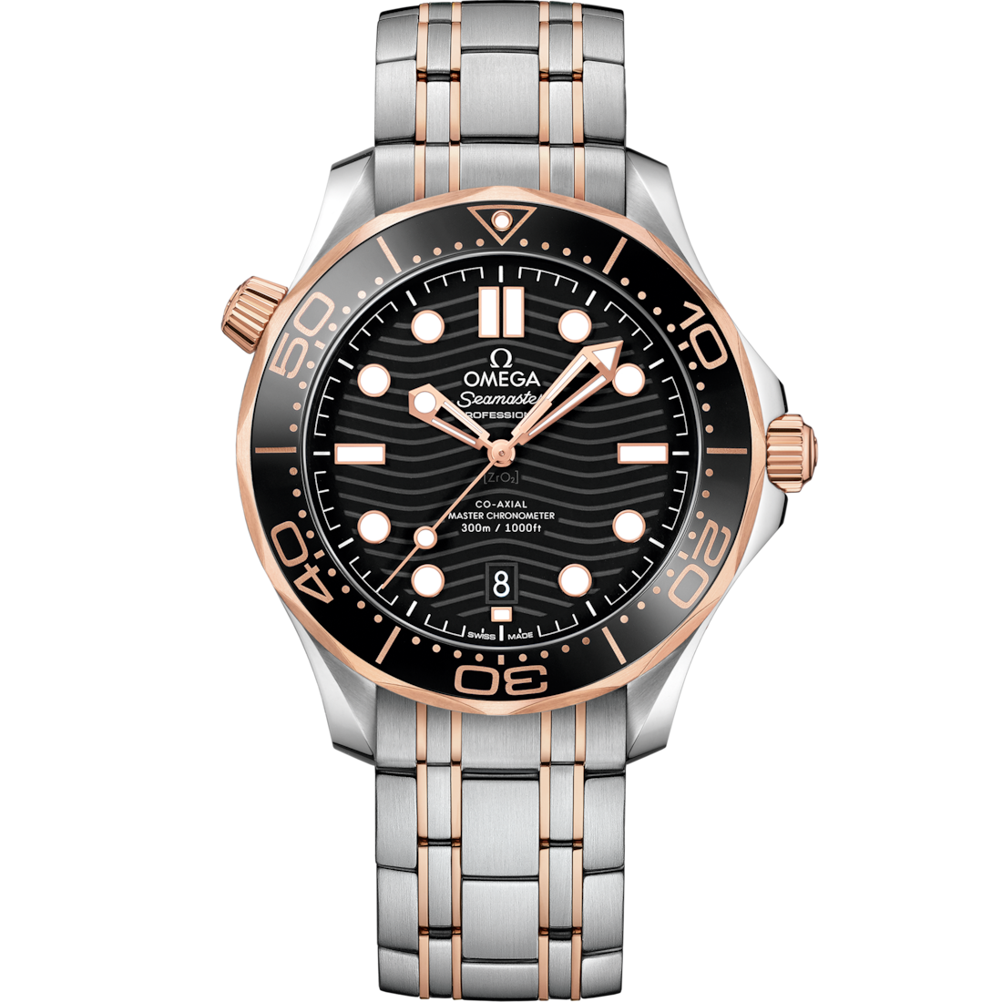 Omega Diver 300M CoAxial Master Chronometer Two Tone Pink Gold Black Dial 42 mm