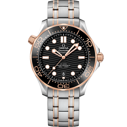 Omega Diver 300M CoAxial Master Chronometer Two Tone Pink Gold Black Dial 42 mm