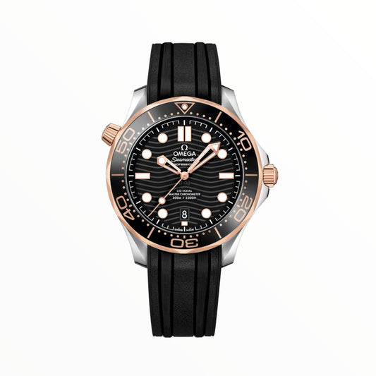 Omega Diver 300M CoAxial Master Chronometer Two Tone Black Dial Rubber Strap 42 mm