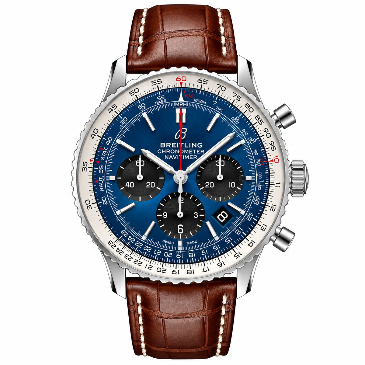 Breitling Navitimer 1 B01 Chronograph Blue Dial Brown Leather Strap