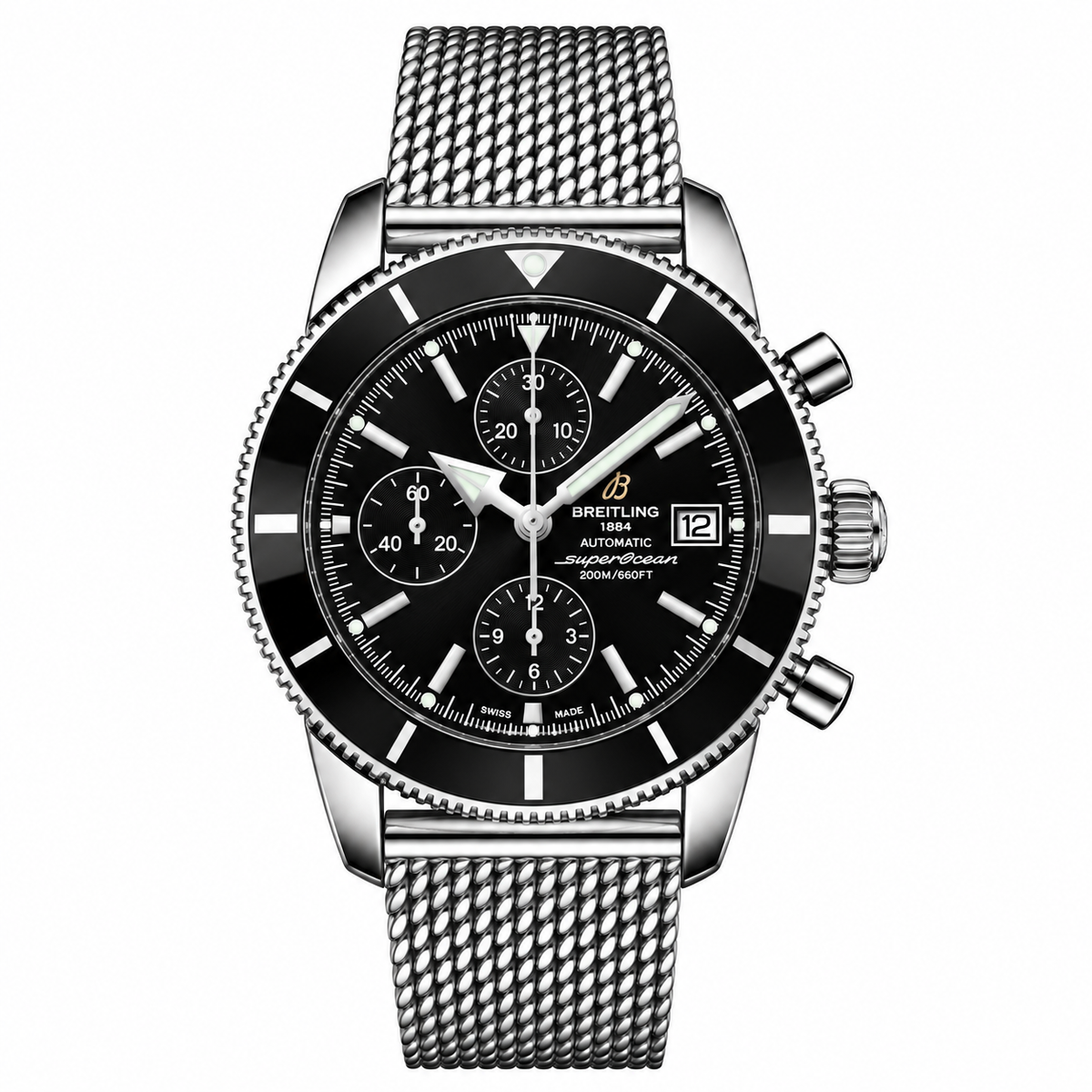 Breitling SuperOcean Heritage B20 44mm Black Chronograph Silver Strap
