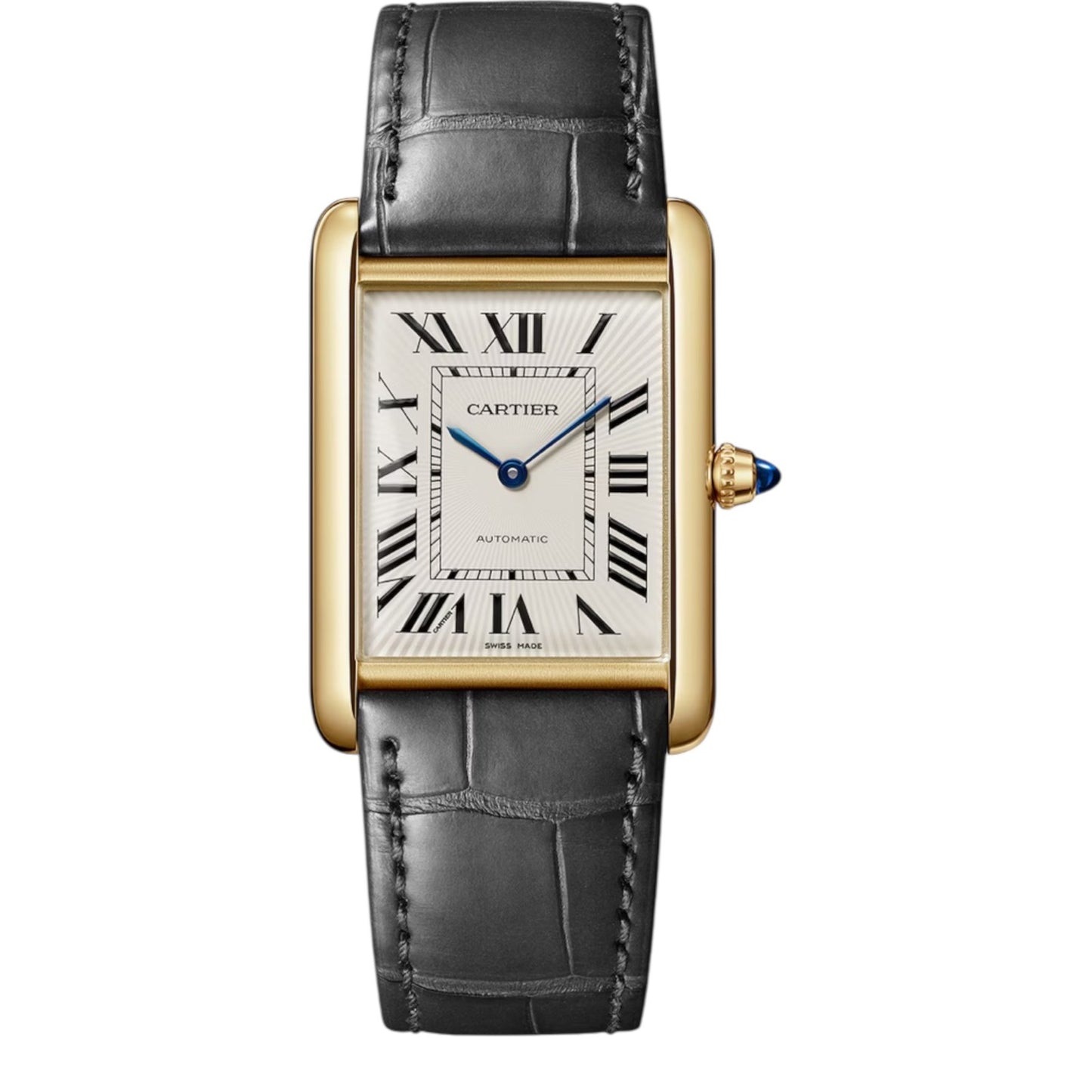 Tank Louis Pink Gold White Dial Grey Leather Strap