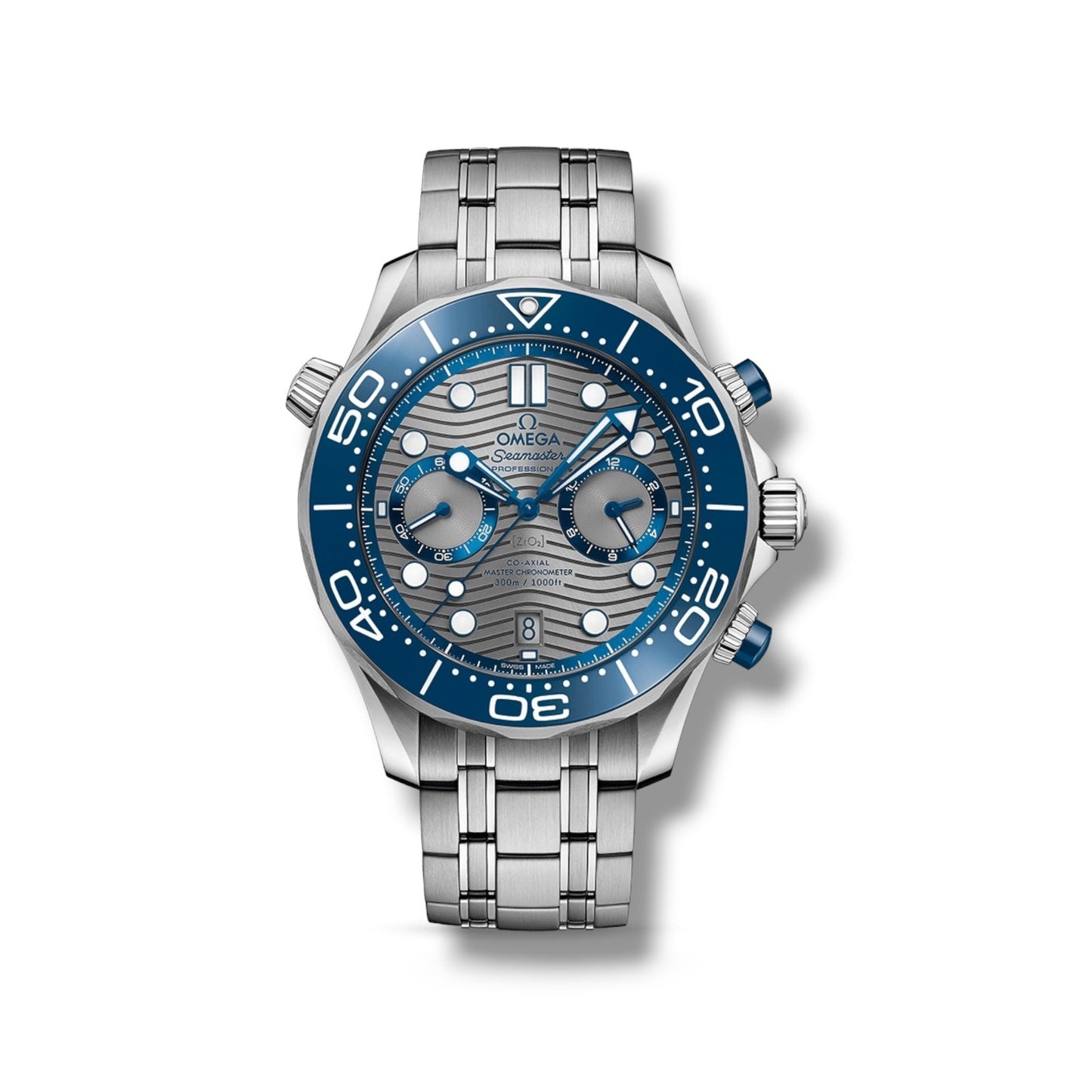 Omega Seamaster Diver 300M Chronograph Grey Dial Blue Bezel