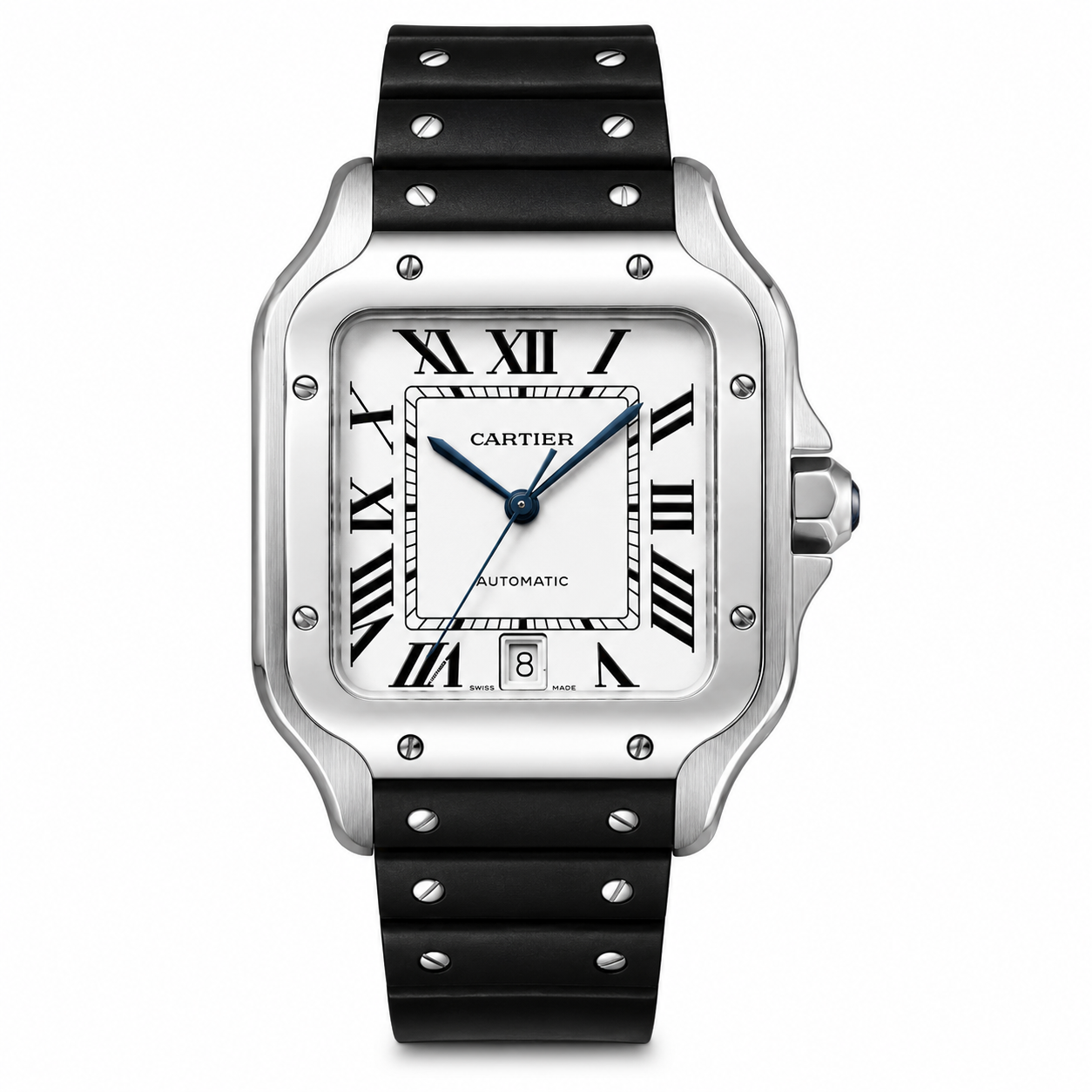 Cartier Santos Watch 35.5mm Steel White Dial Rubber