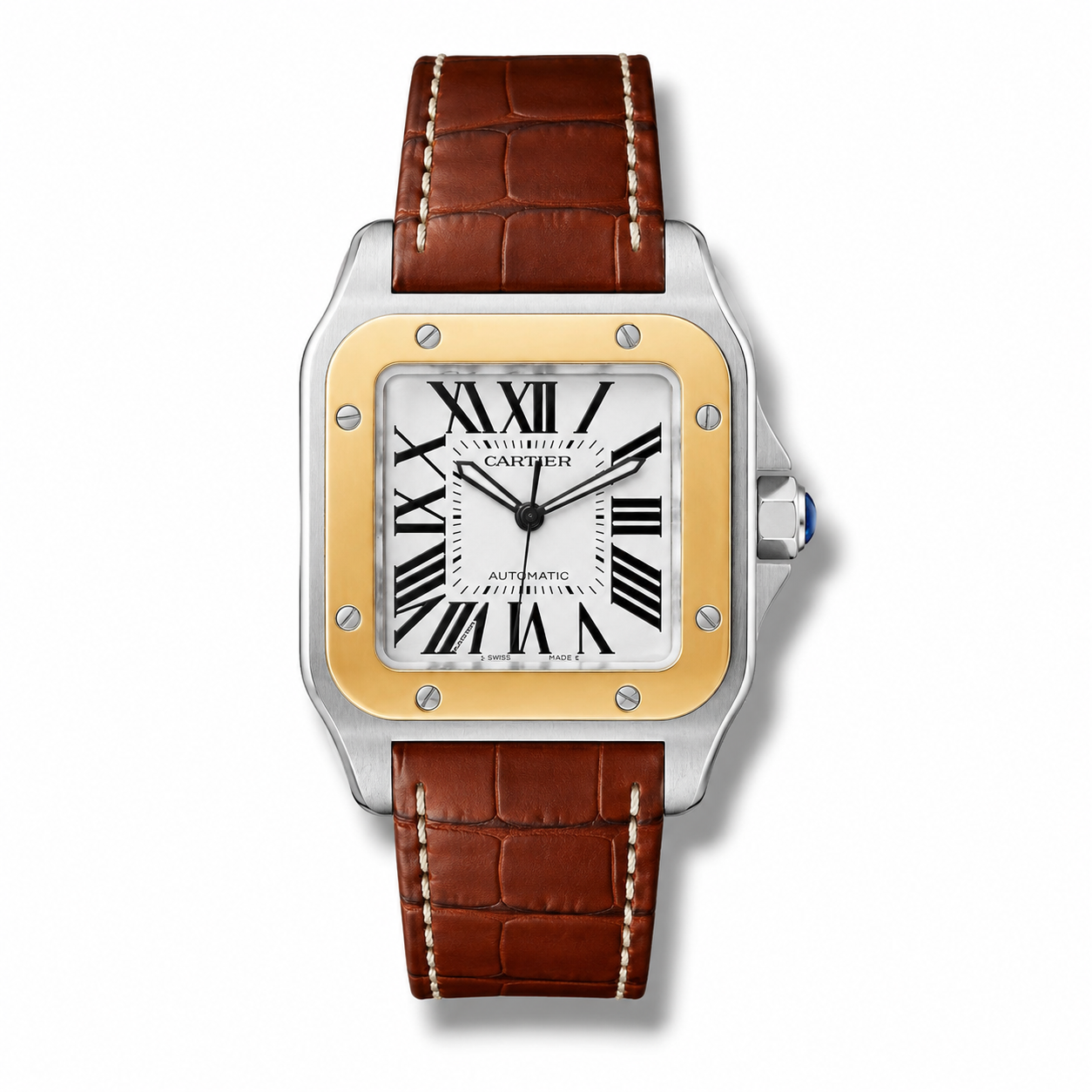 Cartier Santos – White Dial Rose Gold Leather Strap 40mm