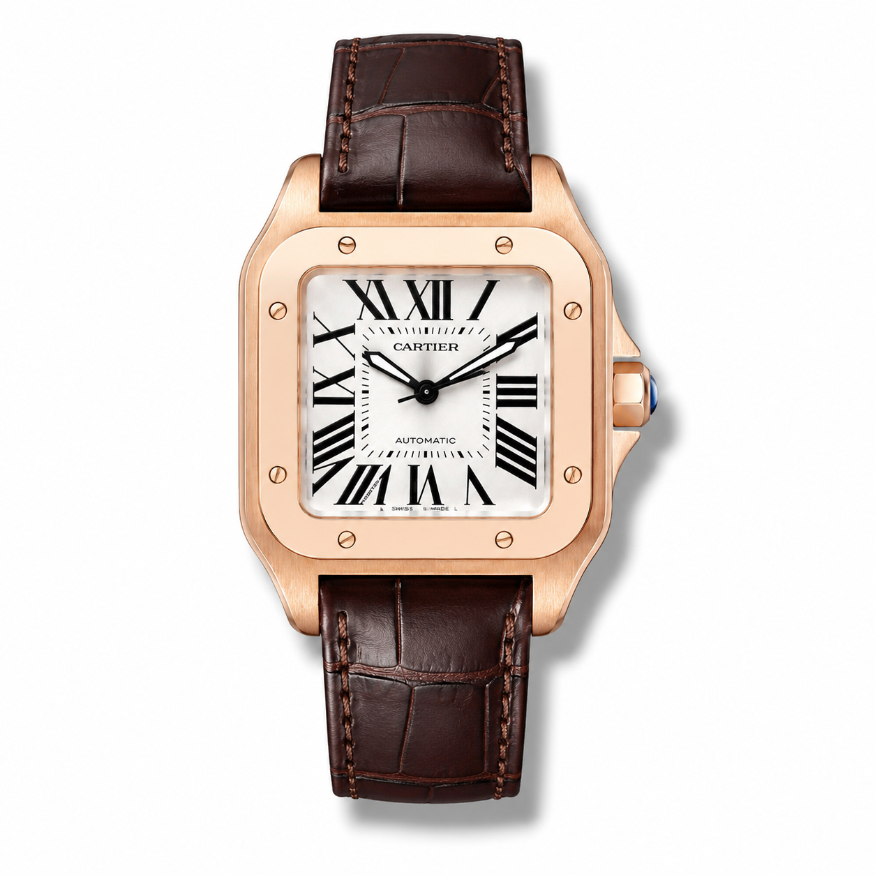 Cartier Santos – White Dial Rose Gold Leather Strap 40mm