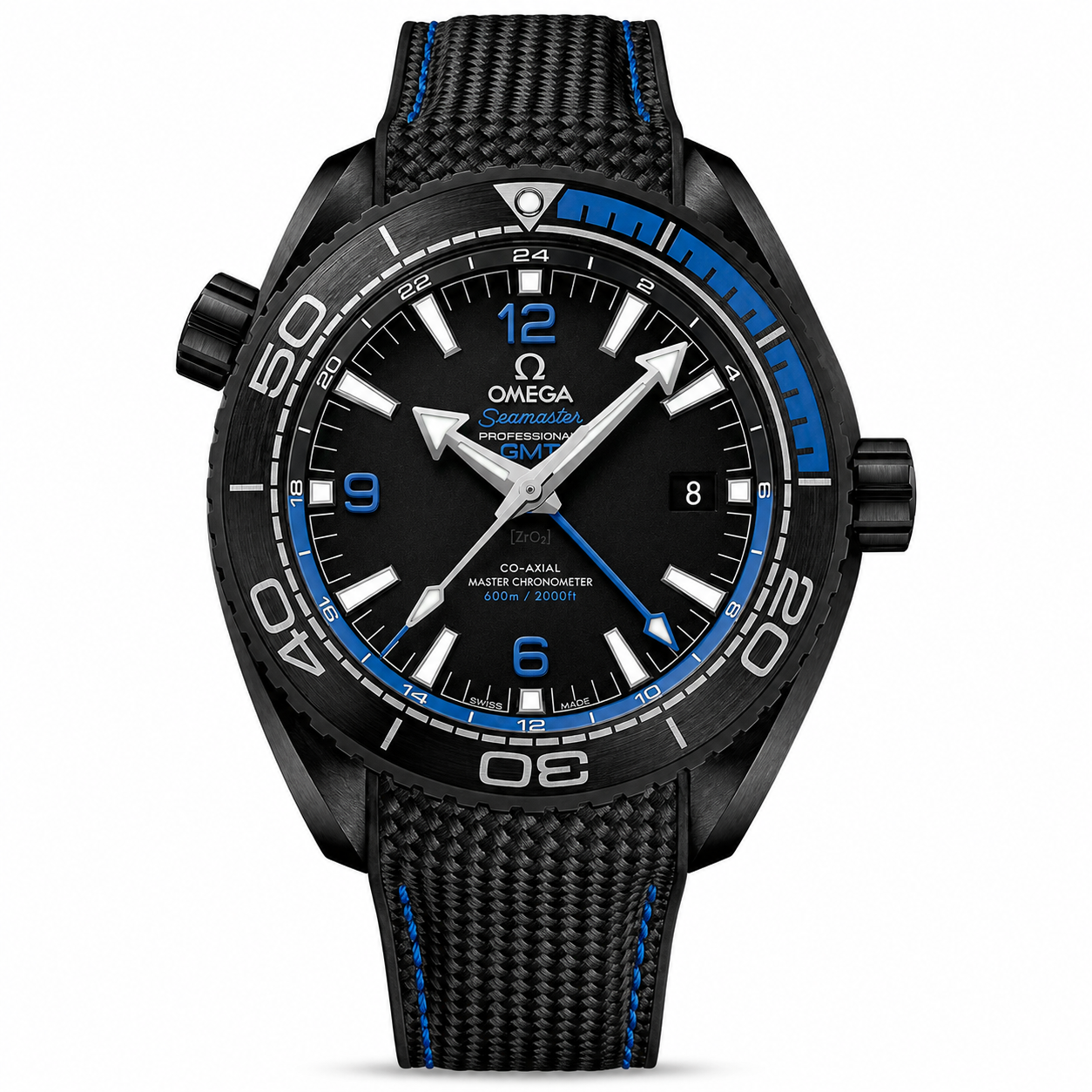 Omega Planet Ocean 600M CoAxial Master GMT Black Blue 43.5 mm