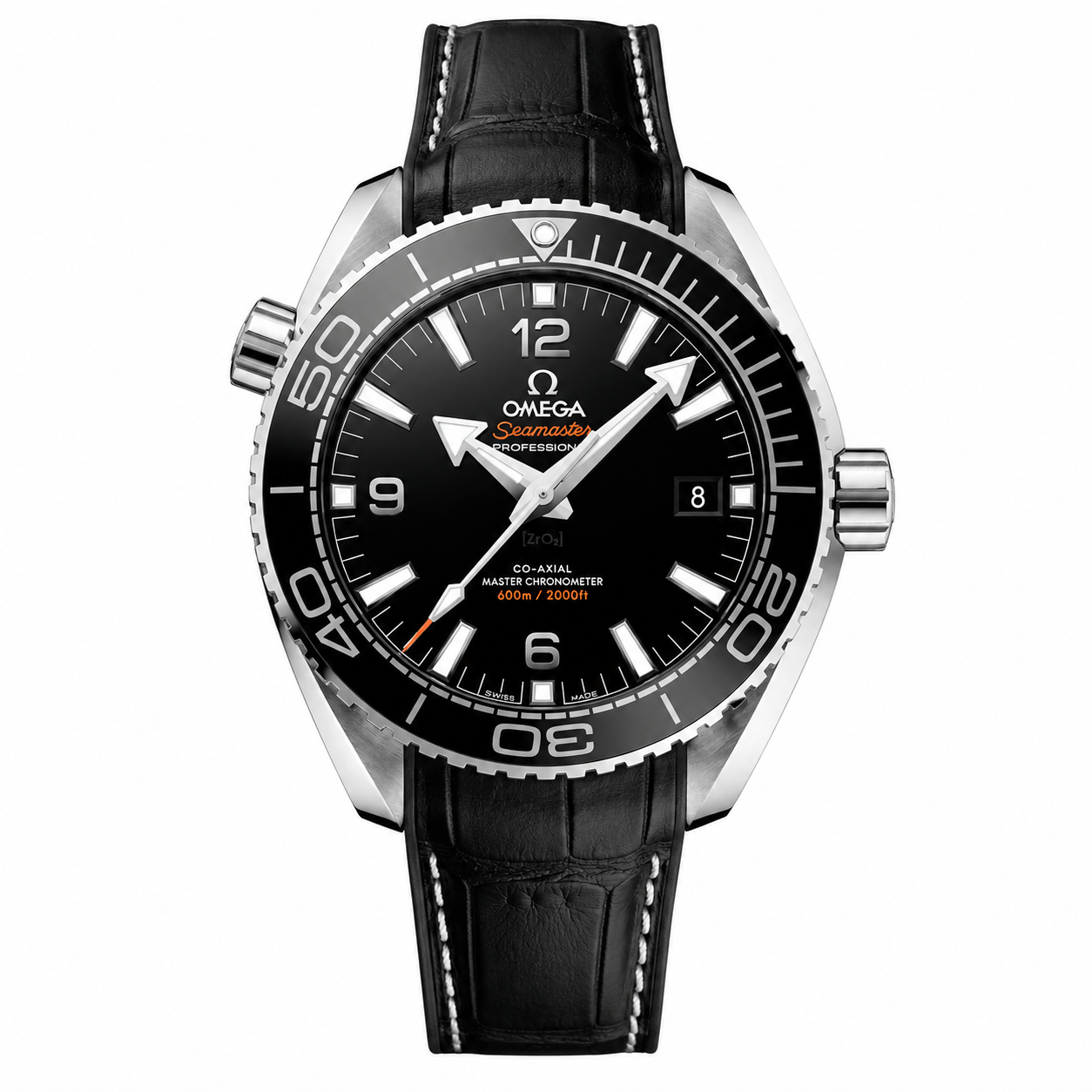 Omega Planet Ocean 600M CoAxial Sea Master Chronometer Black Leather Strap 43.5mm