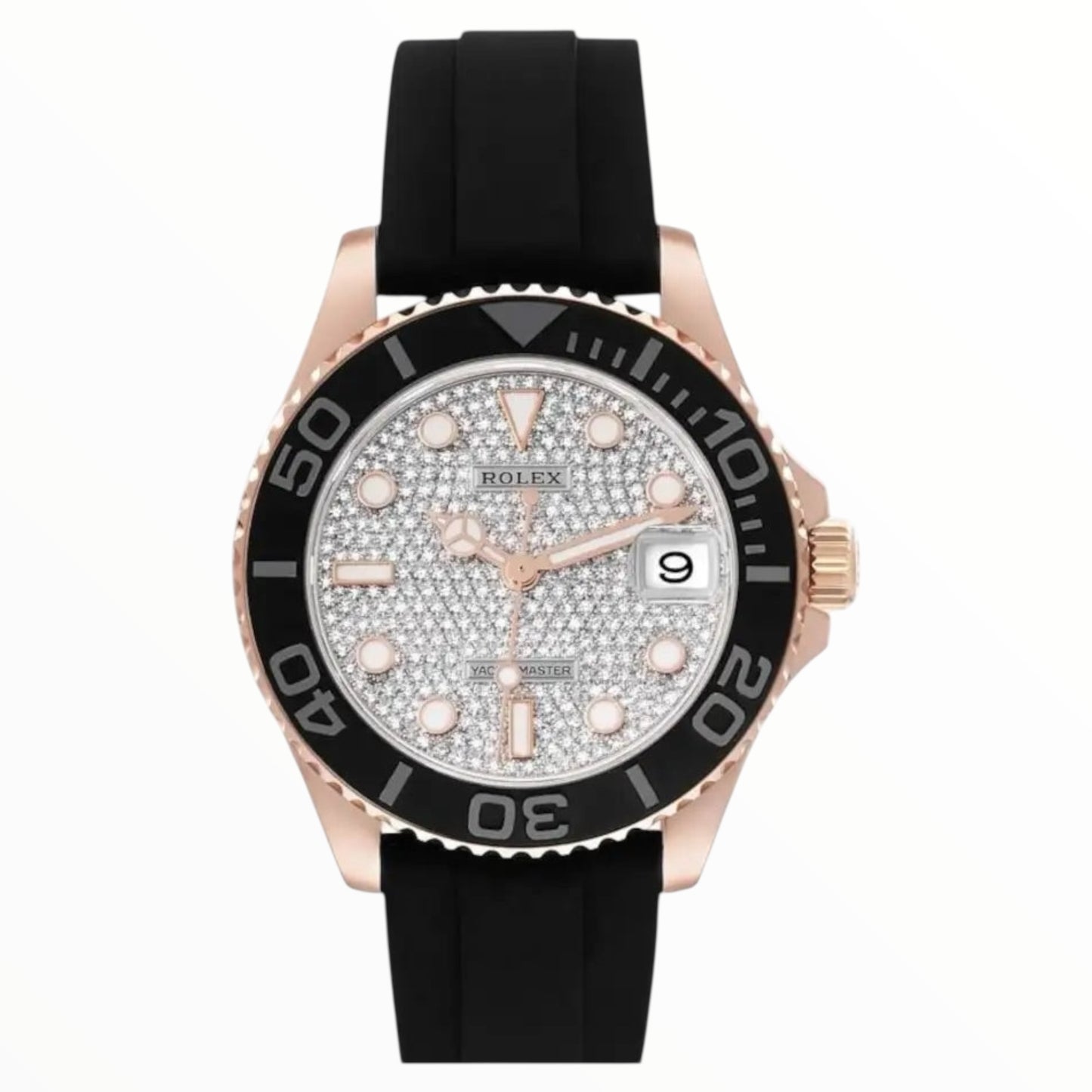 Master 40 Rose Gold Diamond Pave Dial Ceramic Bezel Oysterflex Rubber