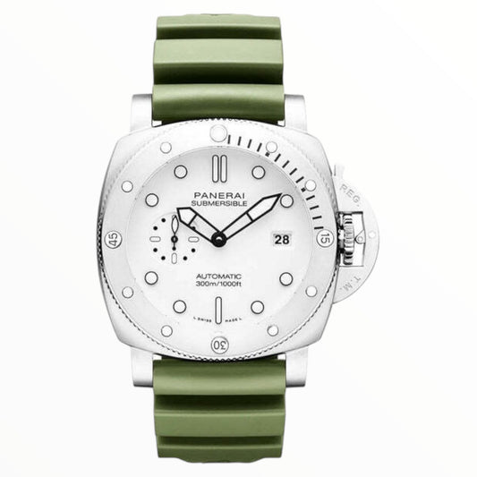 Pam QuarantaQuattro Bianco 47mm White Dial Rubber Strap Watch