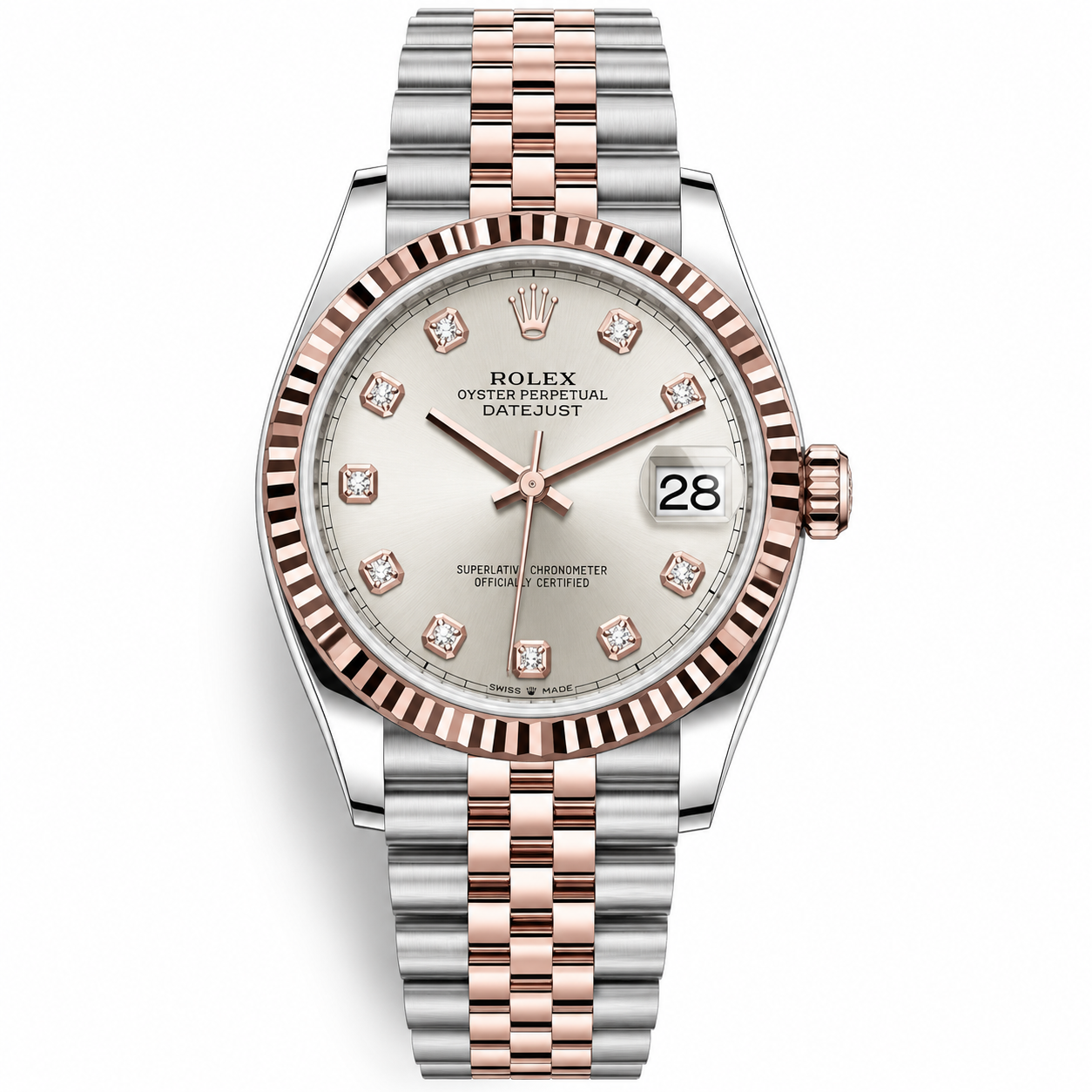 Rolex Datejust Silver Set Pink Gold Diamonds Dial Jubilee 36mm
