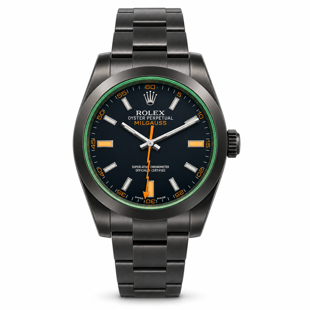 Rolex Milgauss – Black PVD Green Crystal Edition