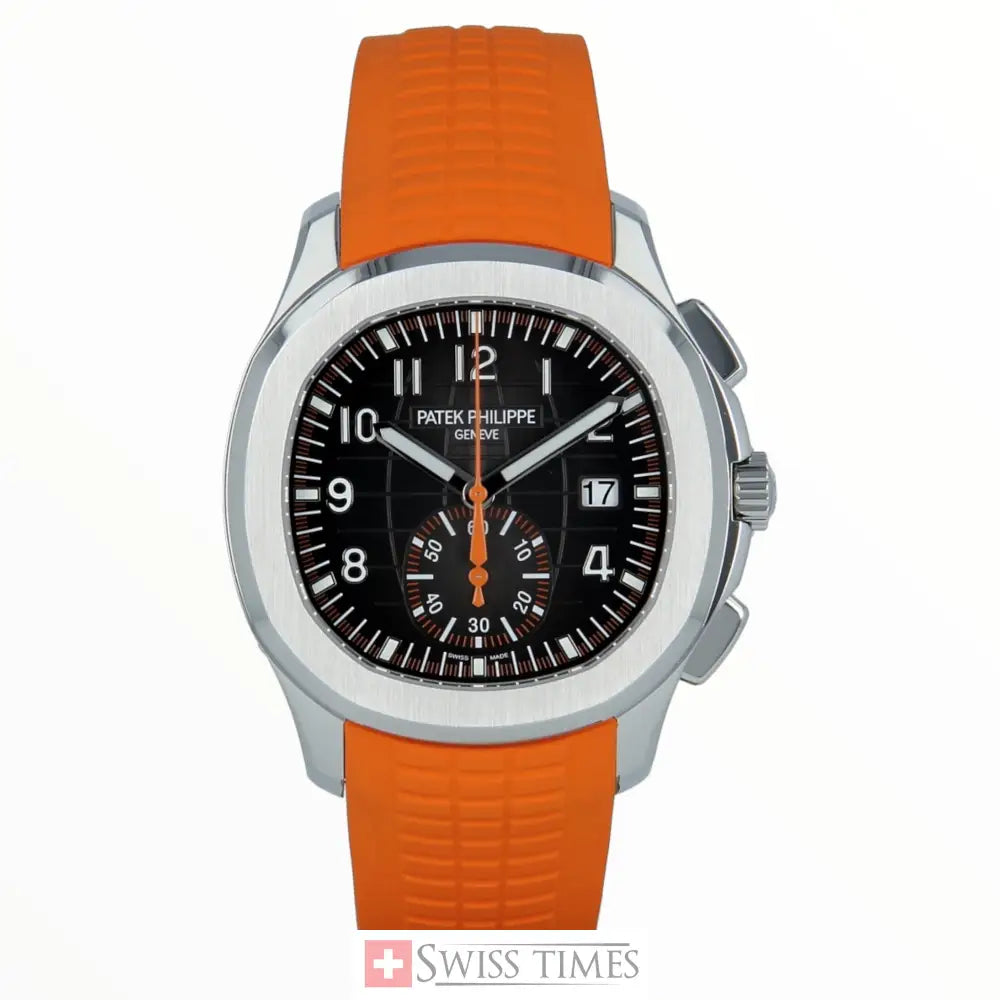 Aquanaut Black Dial Orange Strap Mens Watch 42.2mm