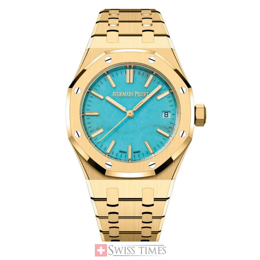 Audemars Piguet Yellow Gold Royal Oak 37mm Watch With A Turquoise Dial