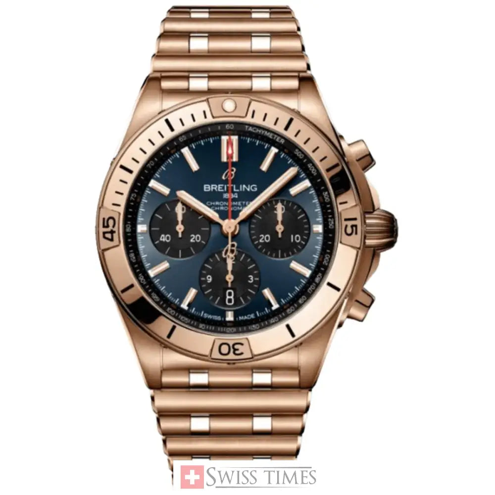 Breitling Chronomat Pink Gold Blue Dial 45mm