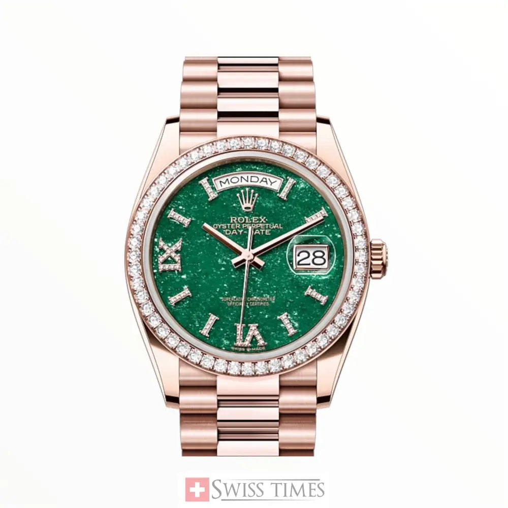 D-Date 36 Everose Gold Aventurine Roman Diamond Dial Set With Diamonds bEZEL
