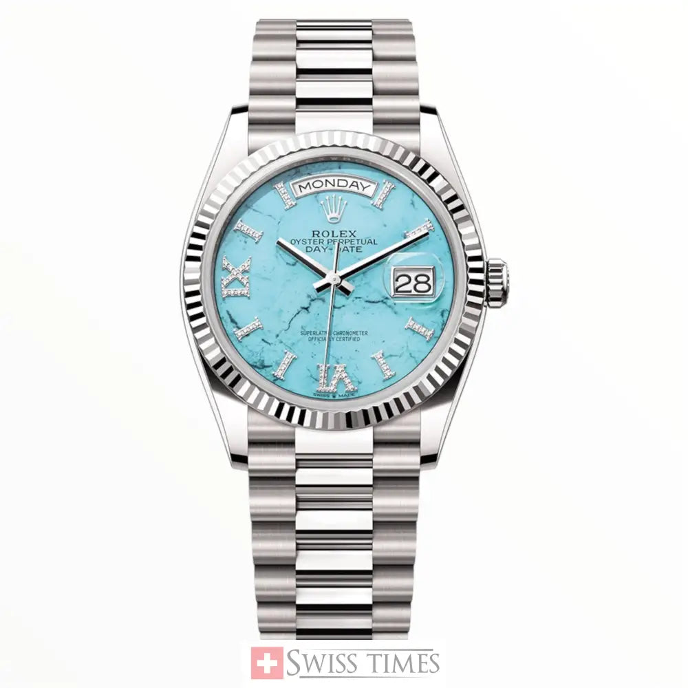 D-Date 36 President White Gold Turquoise ’Tiffany’ Diamond Dial