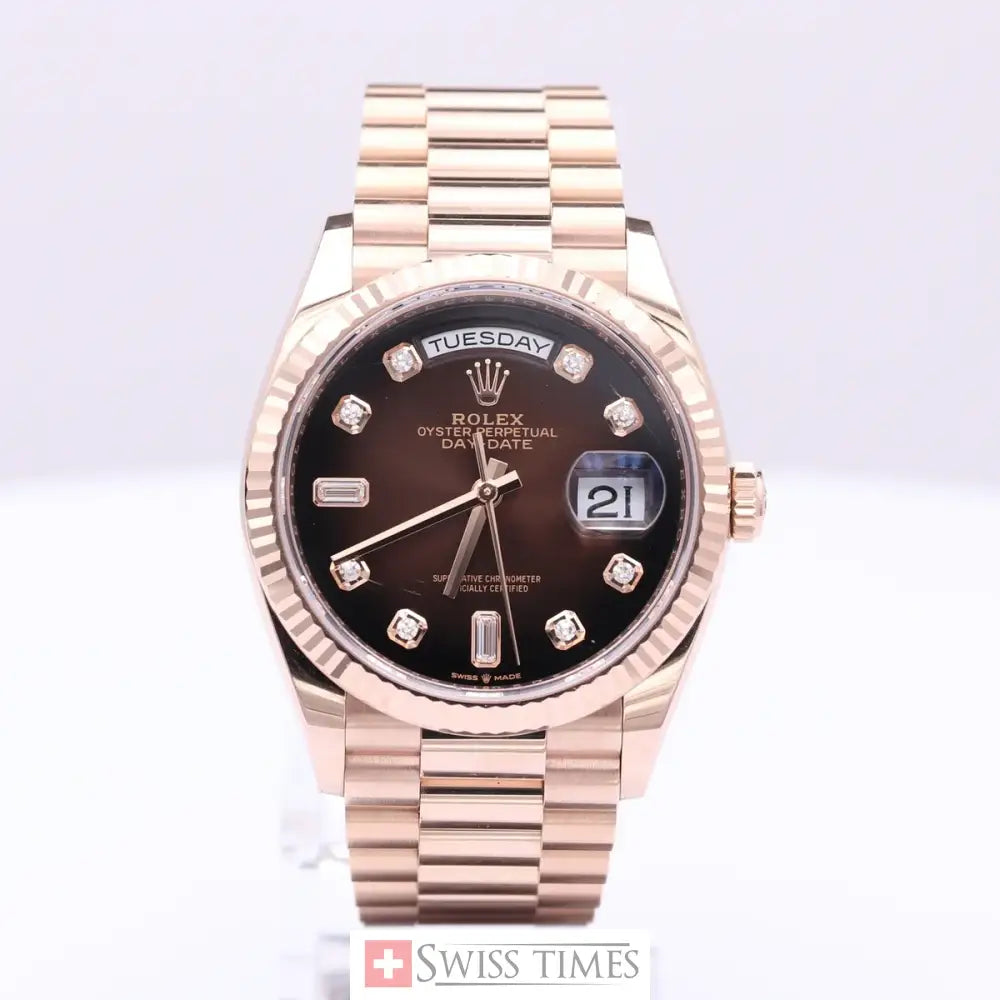D-Date 36mm Rose Gold Chocolate President Baguette Dial
