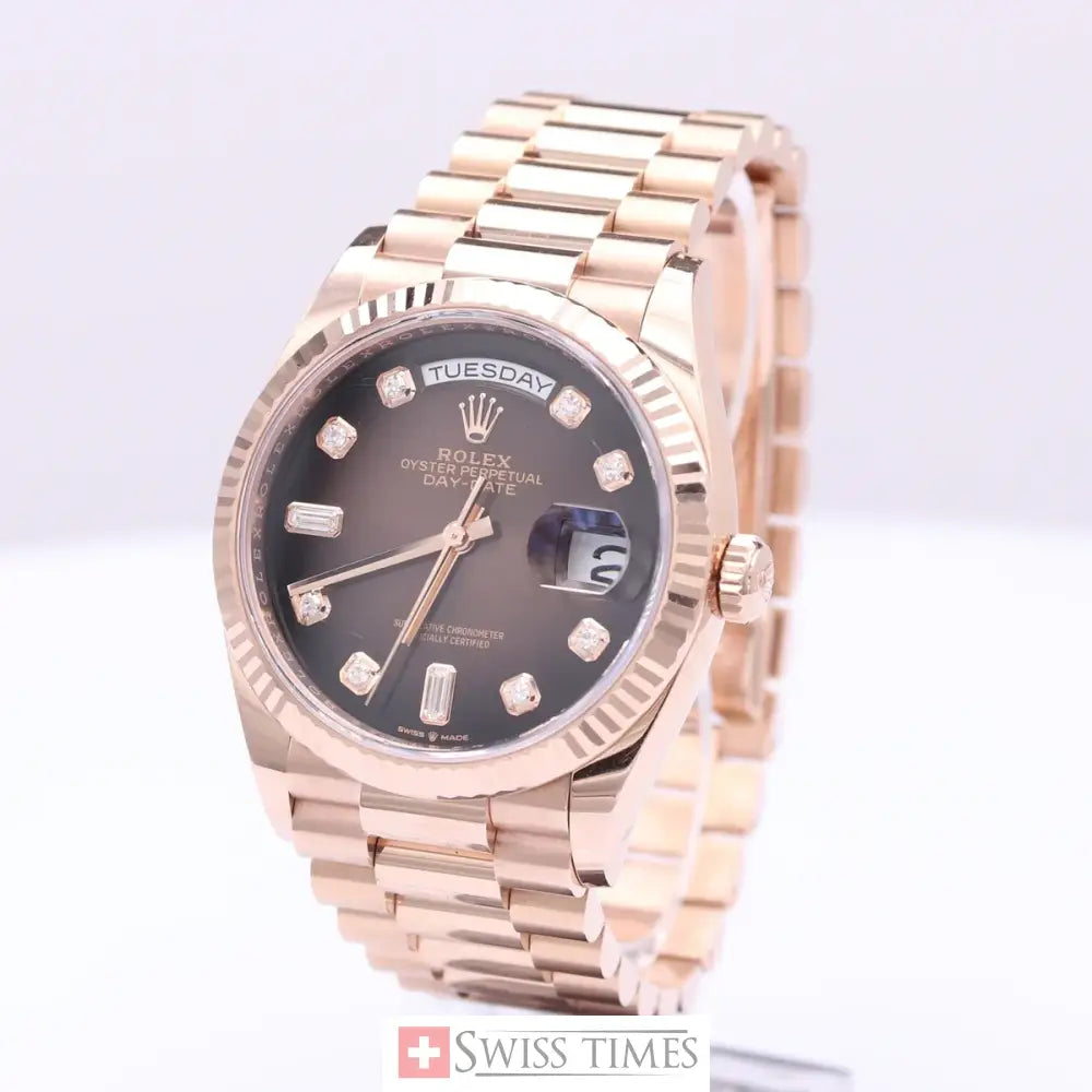 D-Date 36mm Rose Gold Chocolate President Baguette Dial