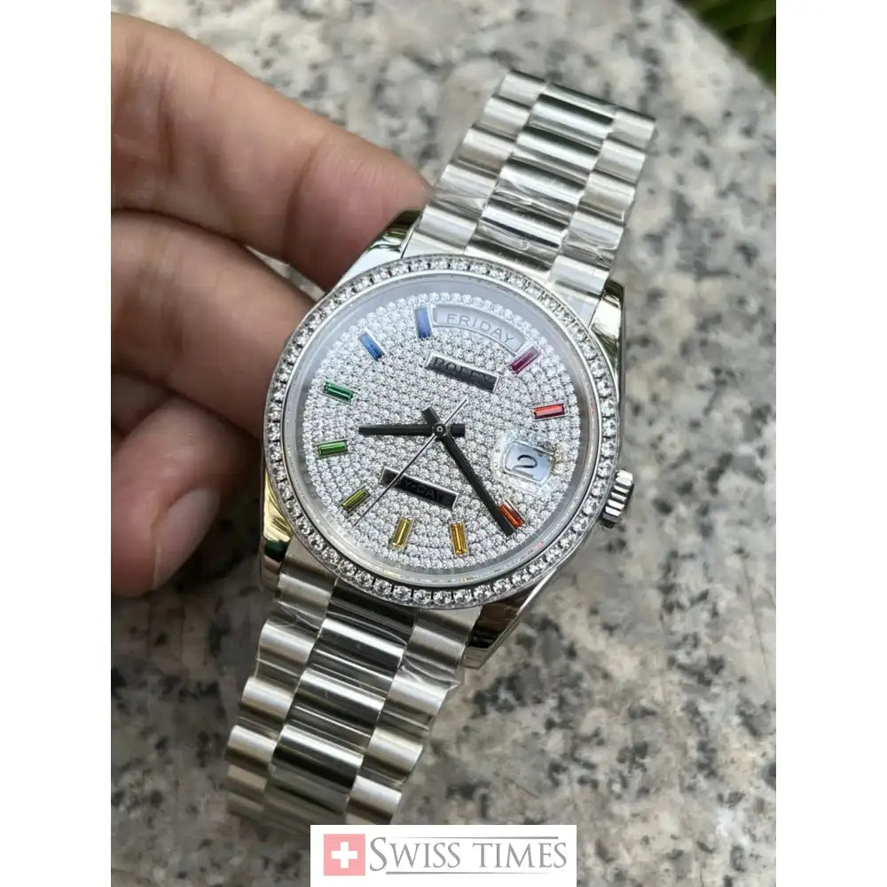 D-Date 36mm White Gold Paved Rainbow