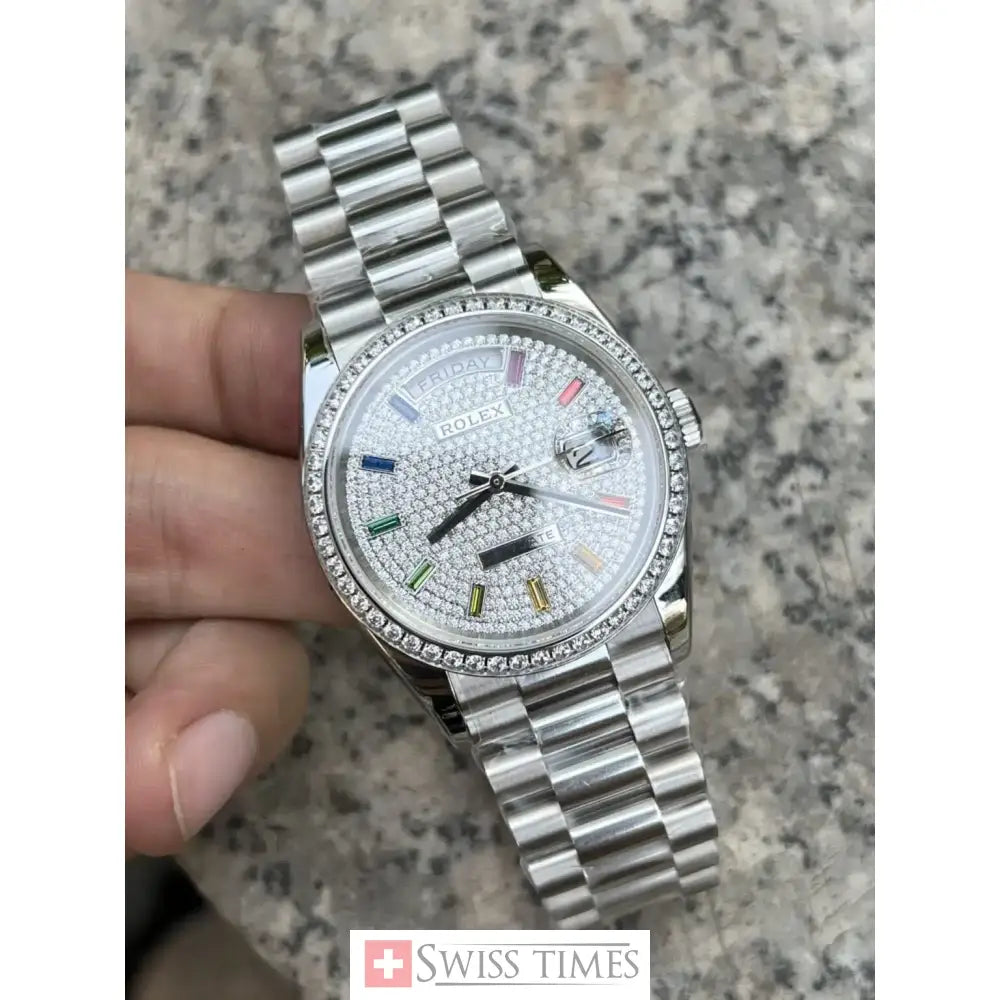 D-Date 36mm White Gold Paved Rainbow