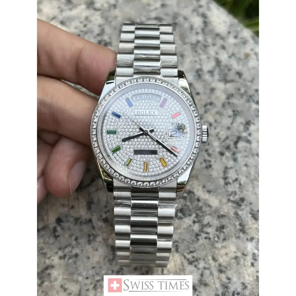 D-Date 36mm White Gold Paved Rainbow