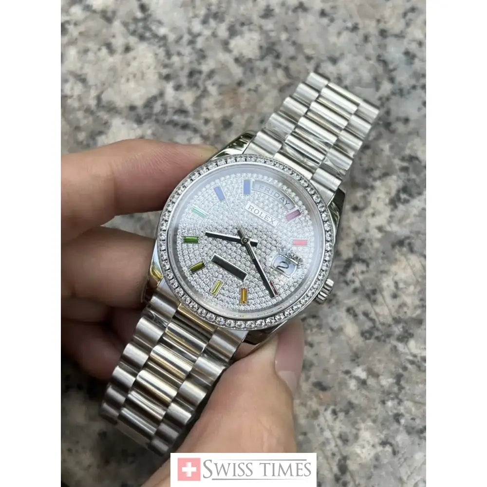 D-Date 36mm White Gold Paved Rainbow
