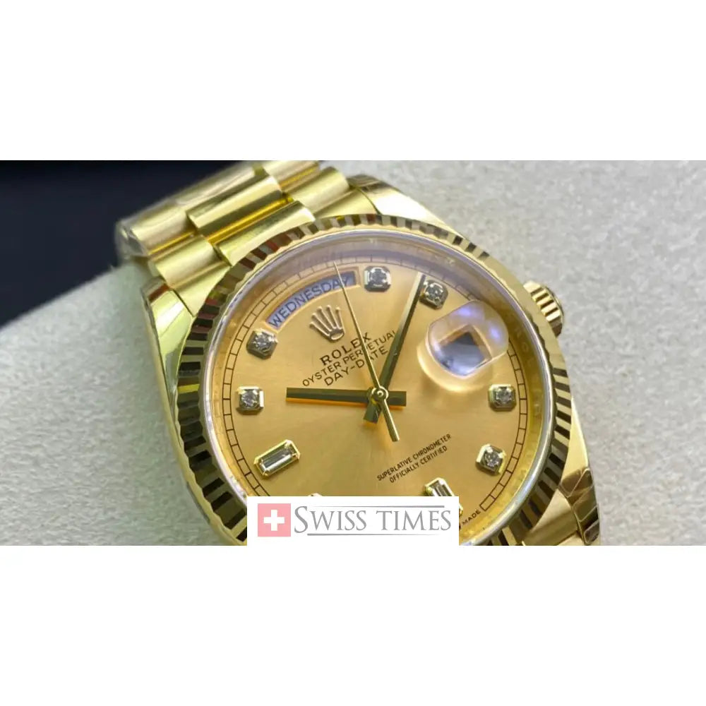 D-Date 36mm Yellow Gold President Champagne Baguette Dial