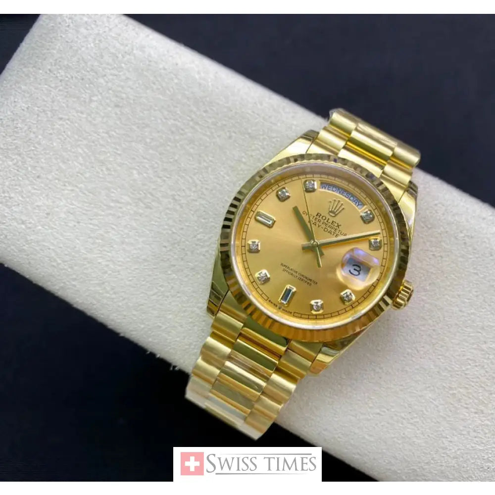 D-Date 36mm Yellow Gold President Champagne Baguette Dial