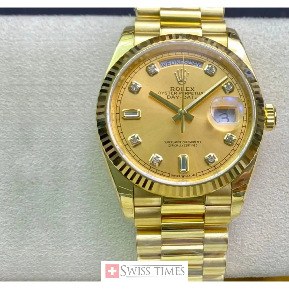 D-Date 36mm Yellow Gold President Champagne Baguette Dial