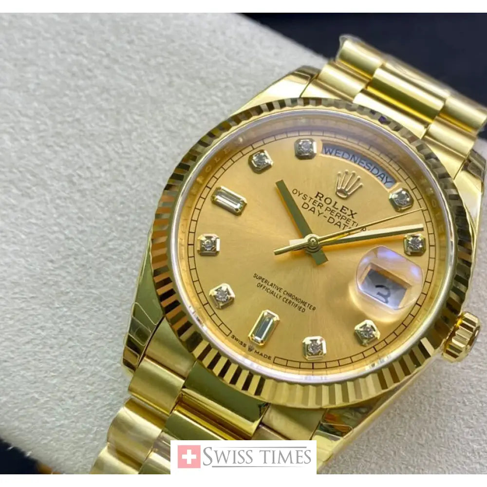 D-Date 36mm Yellow Gold President Champagne Baguette Dial