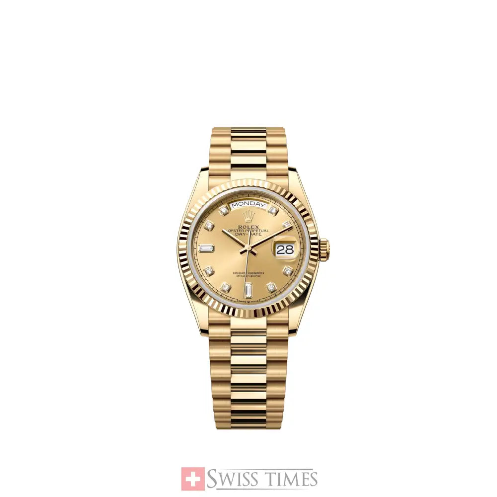 D-Date 36mm Yellow Gold President Champagne Baguette Dial