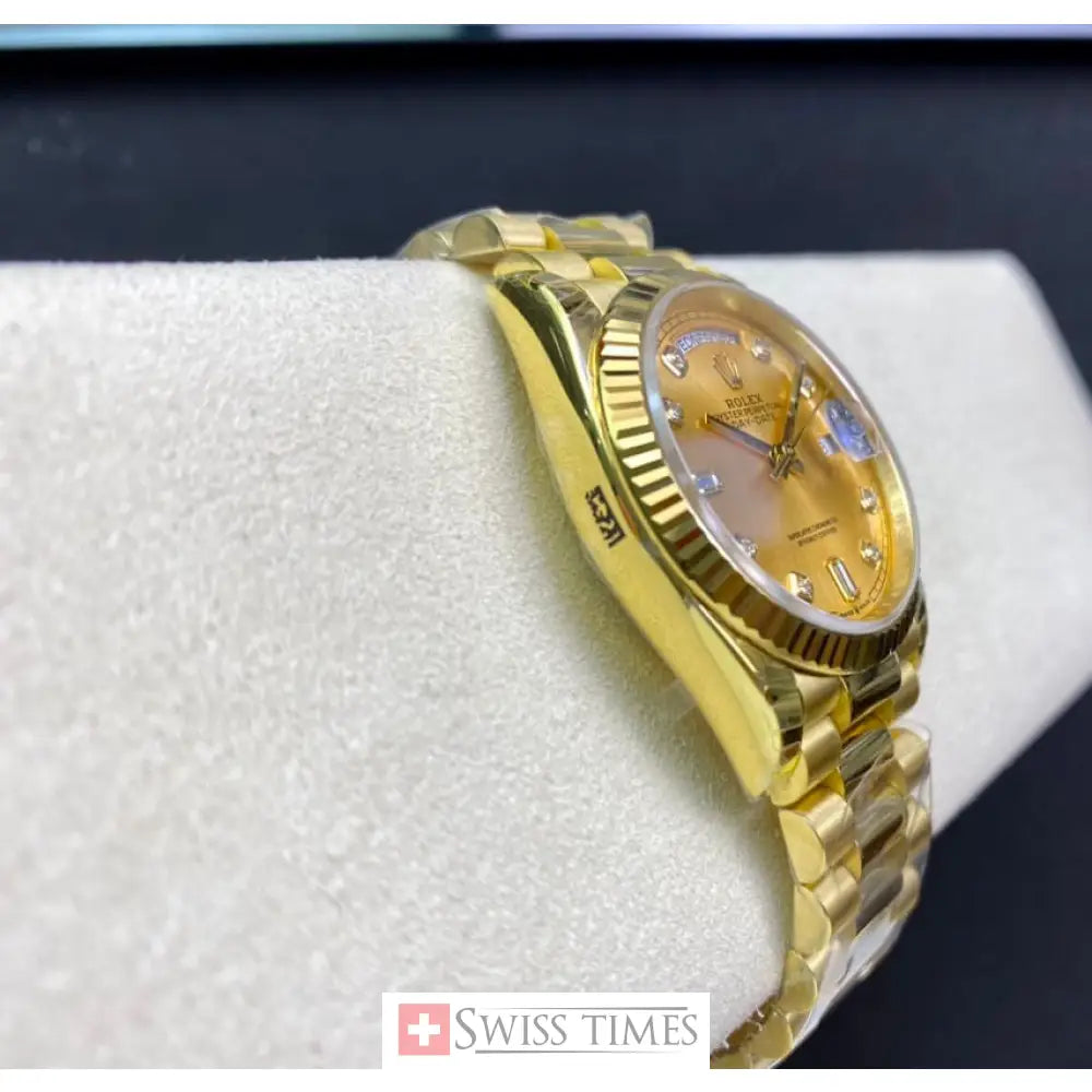 D-Date 36mm Yellow Gold President Champagne Baguette Dial