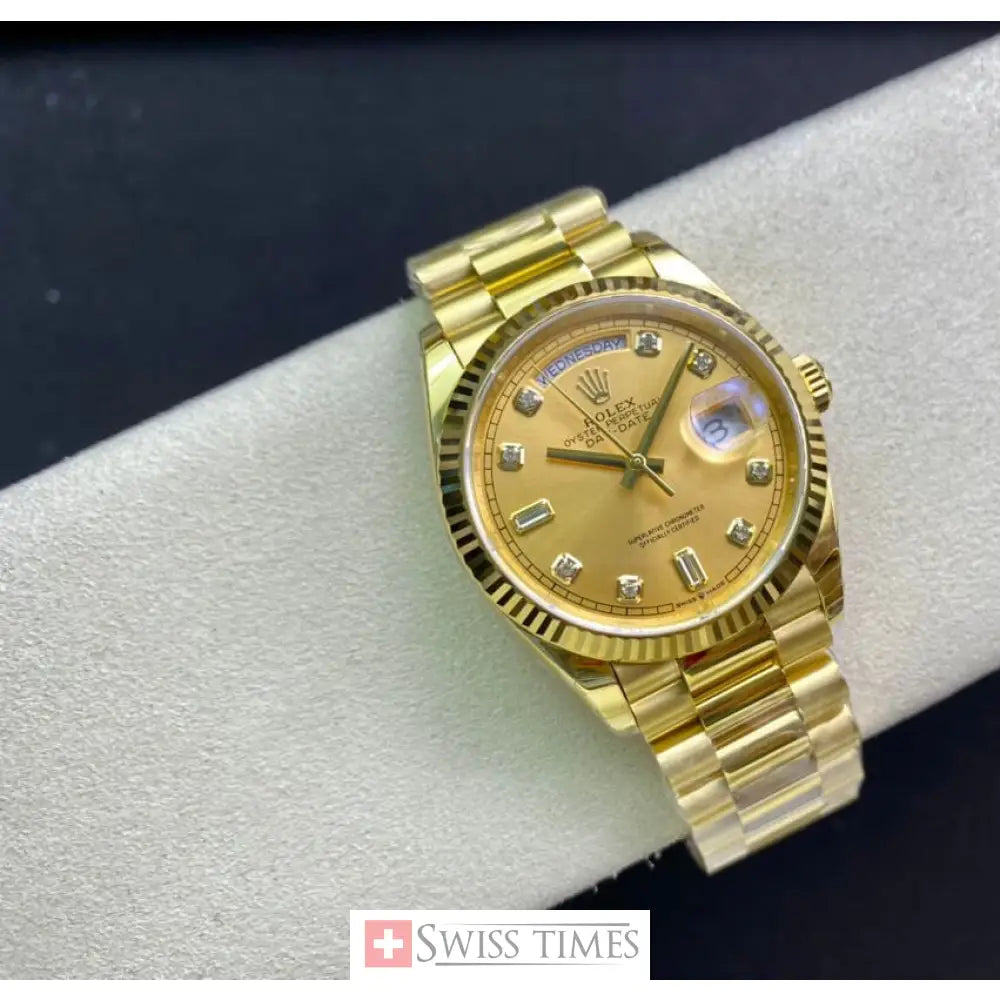 D-Date 36mm Yellow Gold President Champagne Baguette Dial