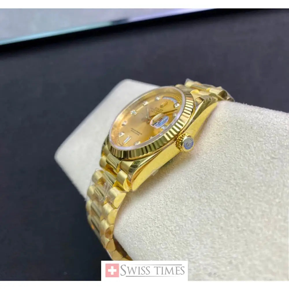 D-Date 36mm Yellow Gold President Champagne Baguette Dial