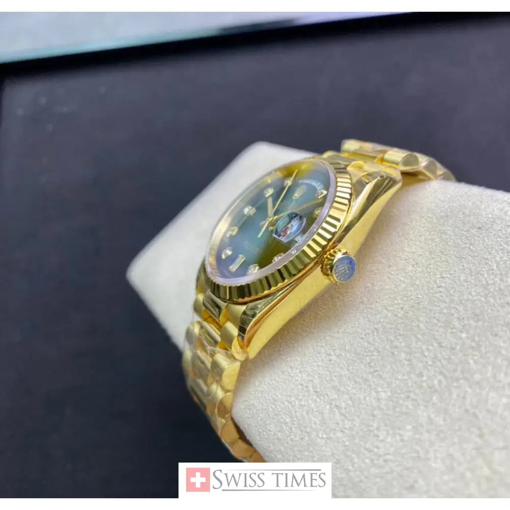 D-Date 36mm Yellow Gold President Green Diamonds Dial