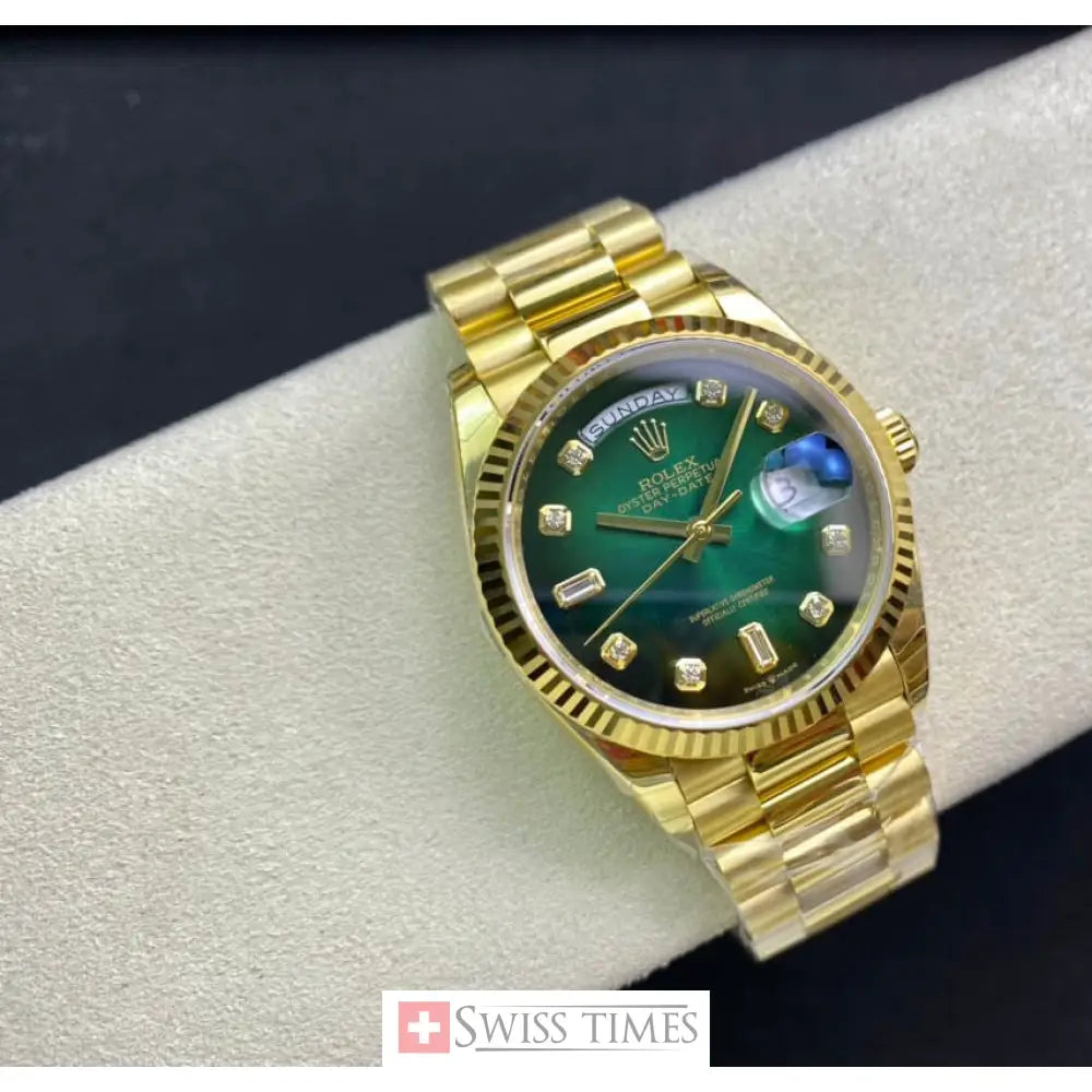 D-Date 36mm Yellow Gold President Green Diamonds Dial