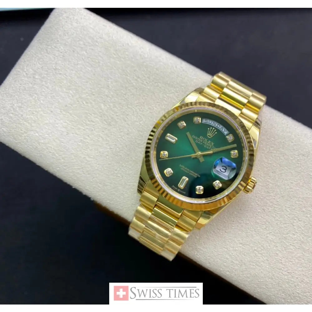 D-Date 36mm Yellow Gold President Green Diamonds Dial