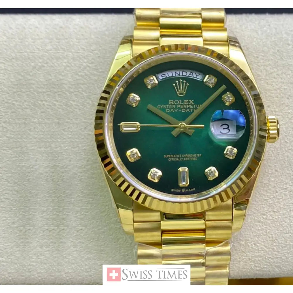 D-Date 36mm Yellow Gold President Green Diamonds Dial