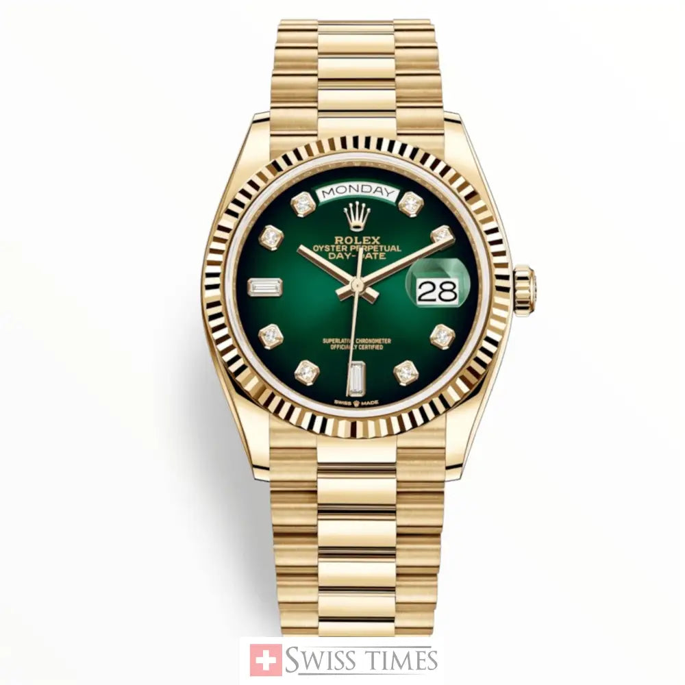 D-Date 36mm Yellow Gold President Green Diamonds Dial